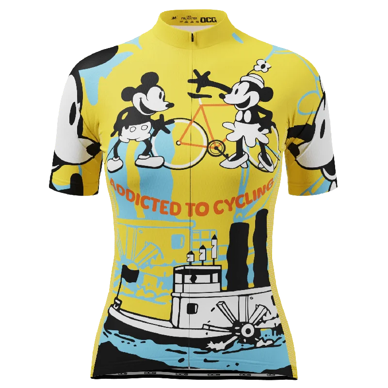 Women's Steamboat Willie-Addicted to Cycling Short Sleeve Cycling Jersey